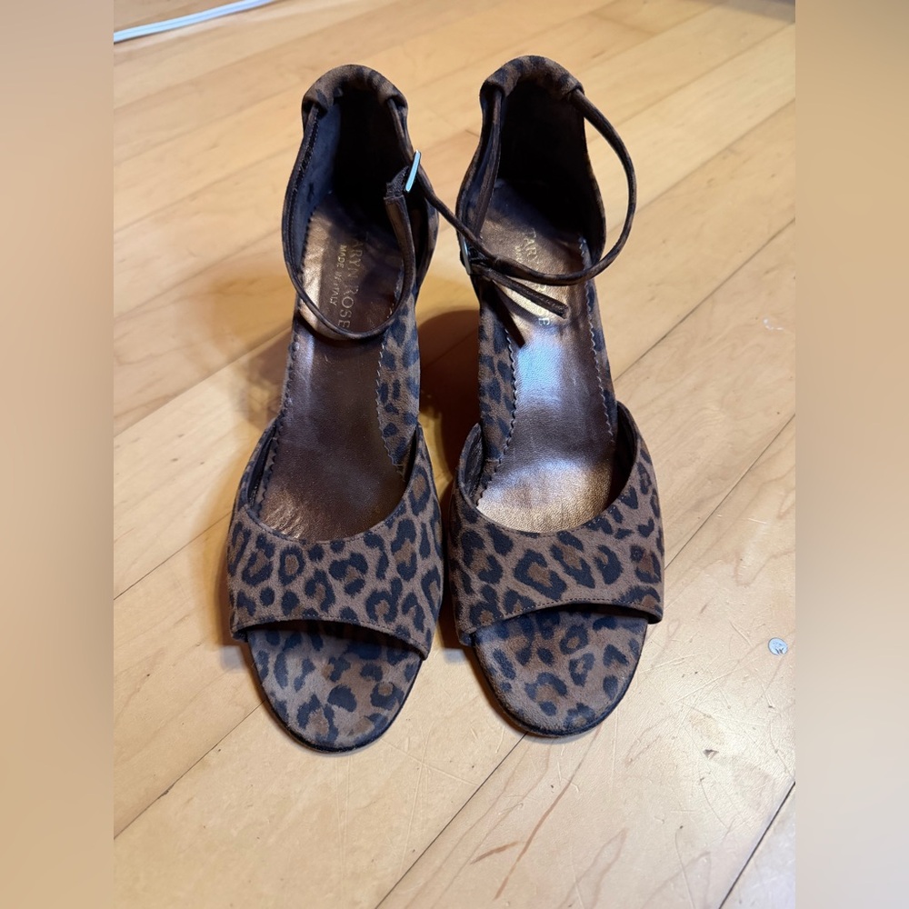 Taryn Rose Leopard Print Ankle Strap Sandals in Brown and Black